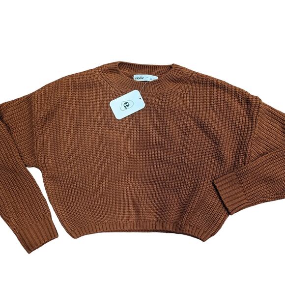 Elodie Burnt Orange Shaker Knit Cropped Crew Neck Sweater Size L - Picture 3 of 5